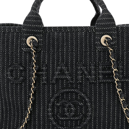 Chanel Mixed Fibers Striped Small Deauville Navy Blue White 9 of 12