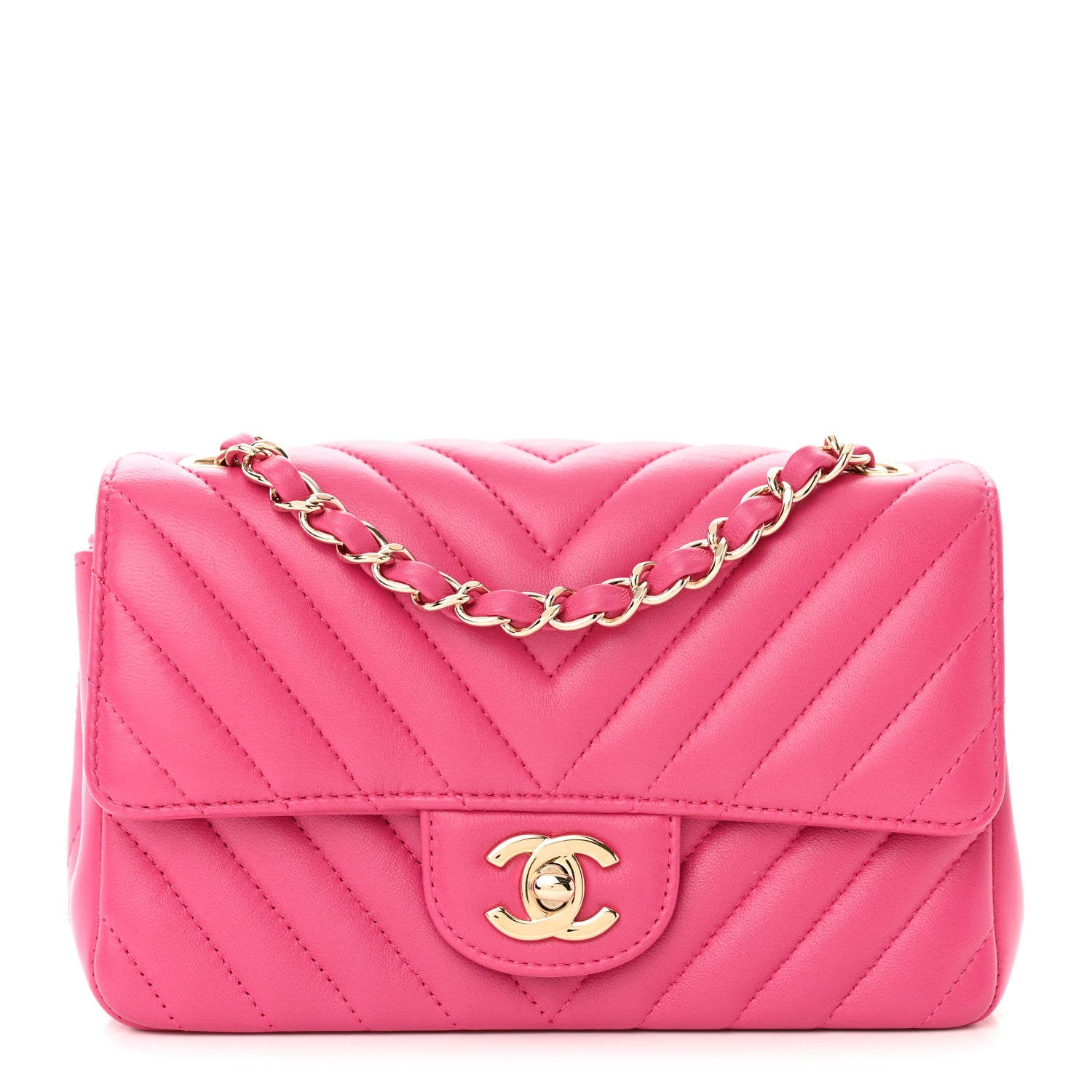 Chanel Lambskin Chevron Quilted Mini Rectangular Flap Fuchsia 1 of 11