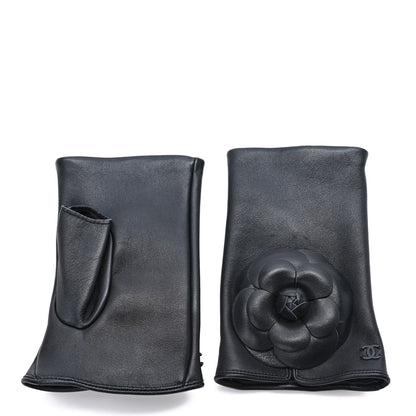 Chanel Lambskin Camellia Fingerless Gloves 8 Black 2 of 5