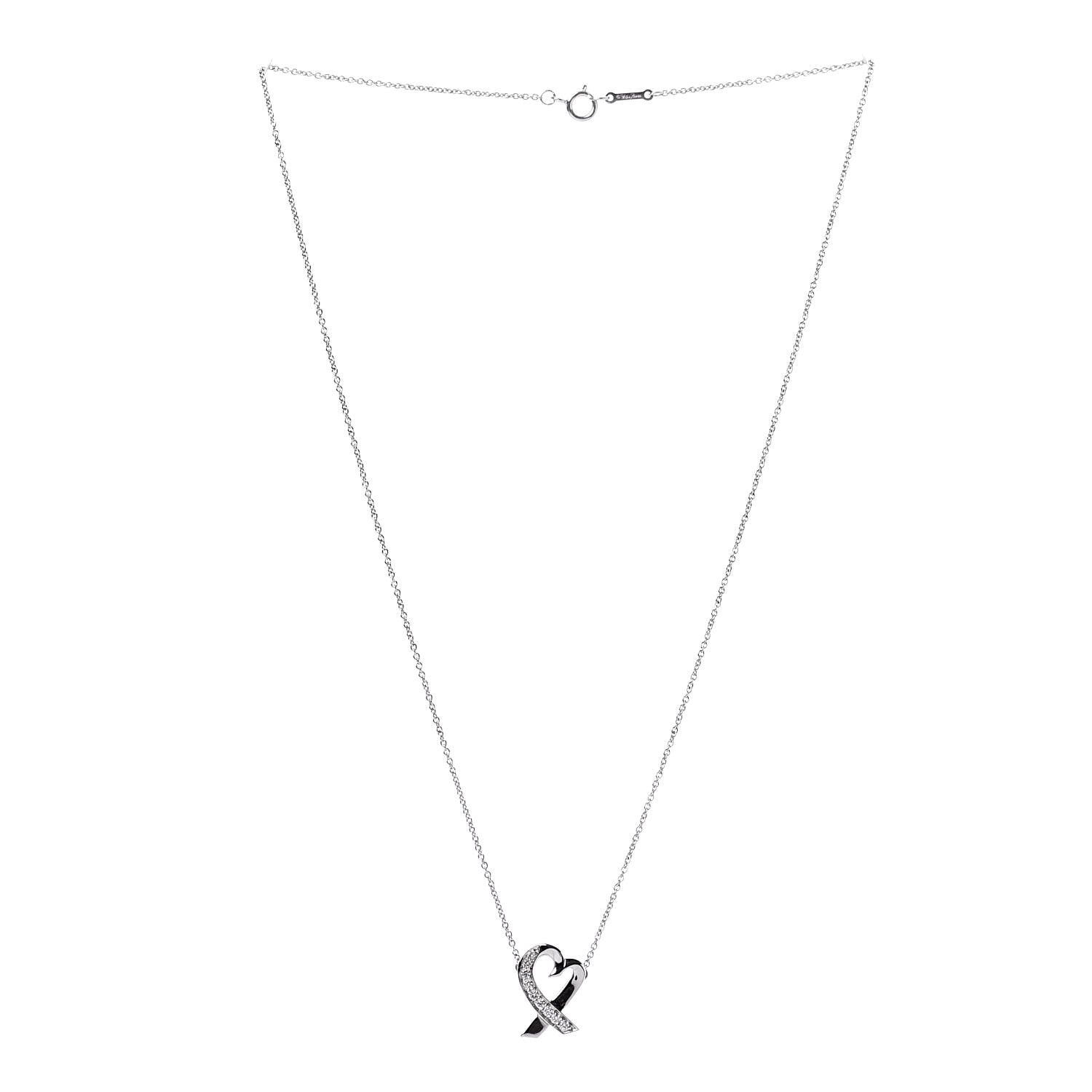 Tiffany 18K White Gold Diamond Small Paloma Picasso Loving Heart Necklace 3 of 8