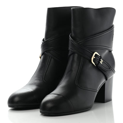 Chanel Lambskin Goatskin Cap Toe Boots 38 Black 3 of 9