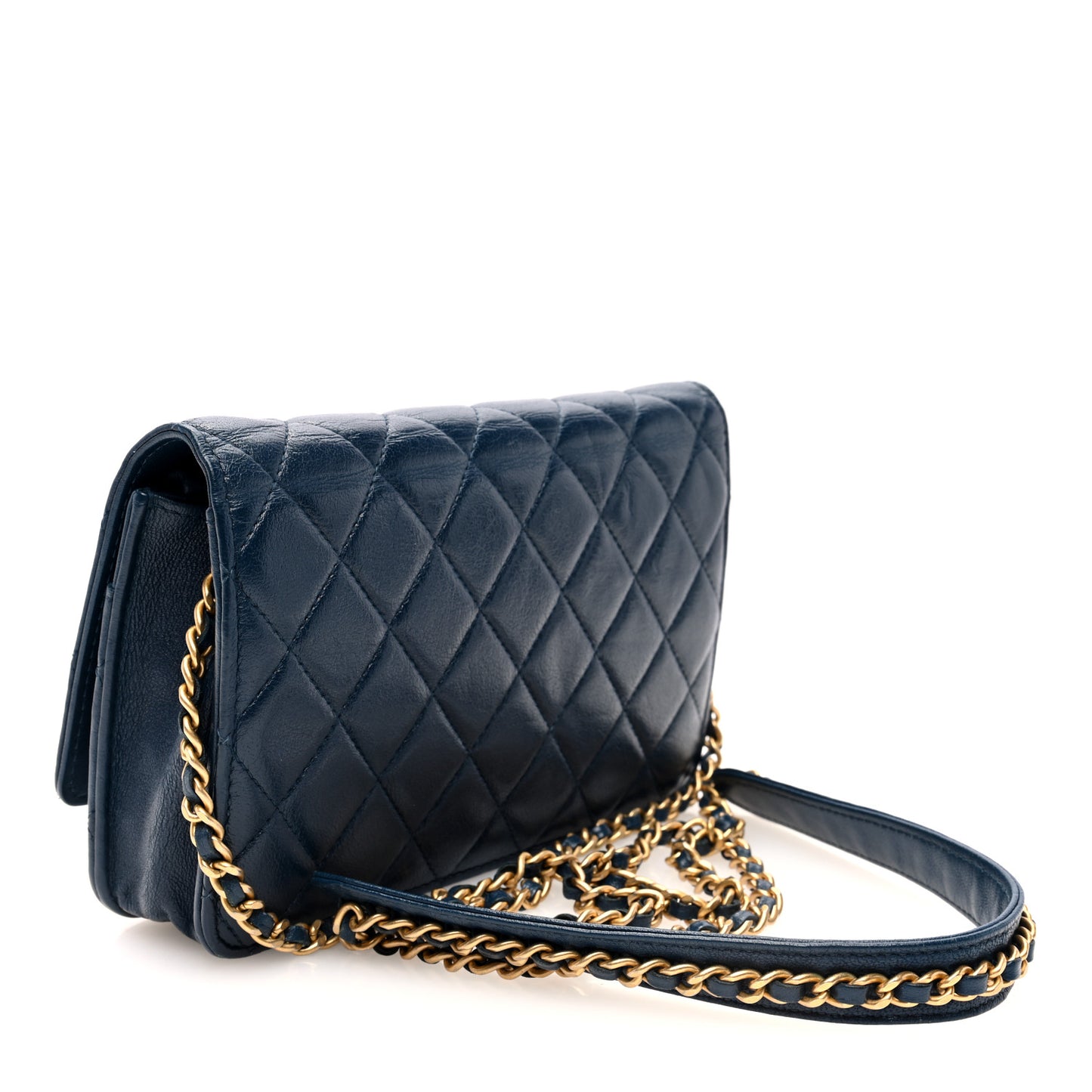 Goatskin Quilted Chanel 19 Wallet On Chain WOC Blue