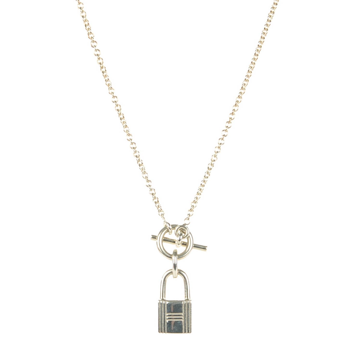 Hermes Sterling Silver Cadenas Kelly Lock Pendant Necklace 1 of 5