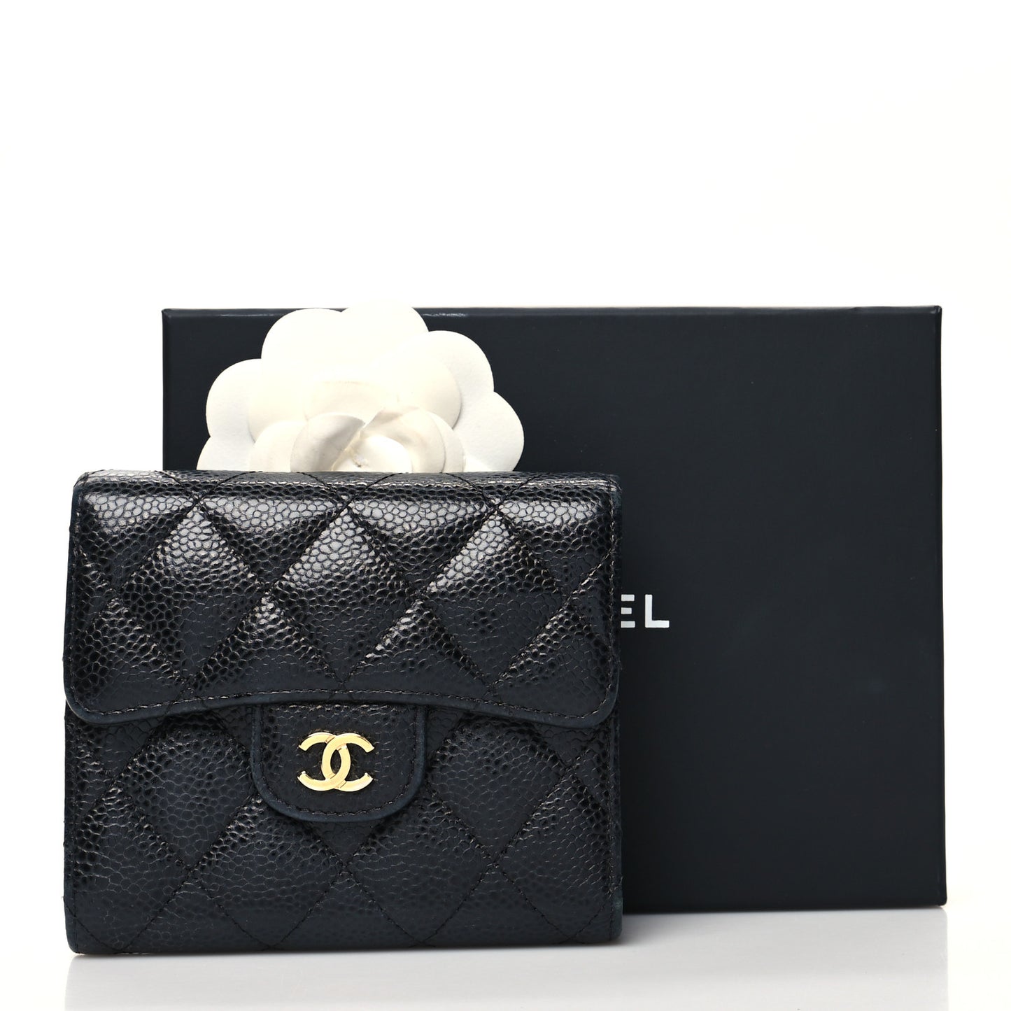 Caviar Quilted Compact Flap Wallet Black
