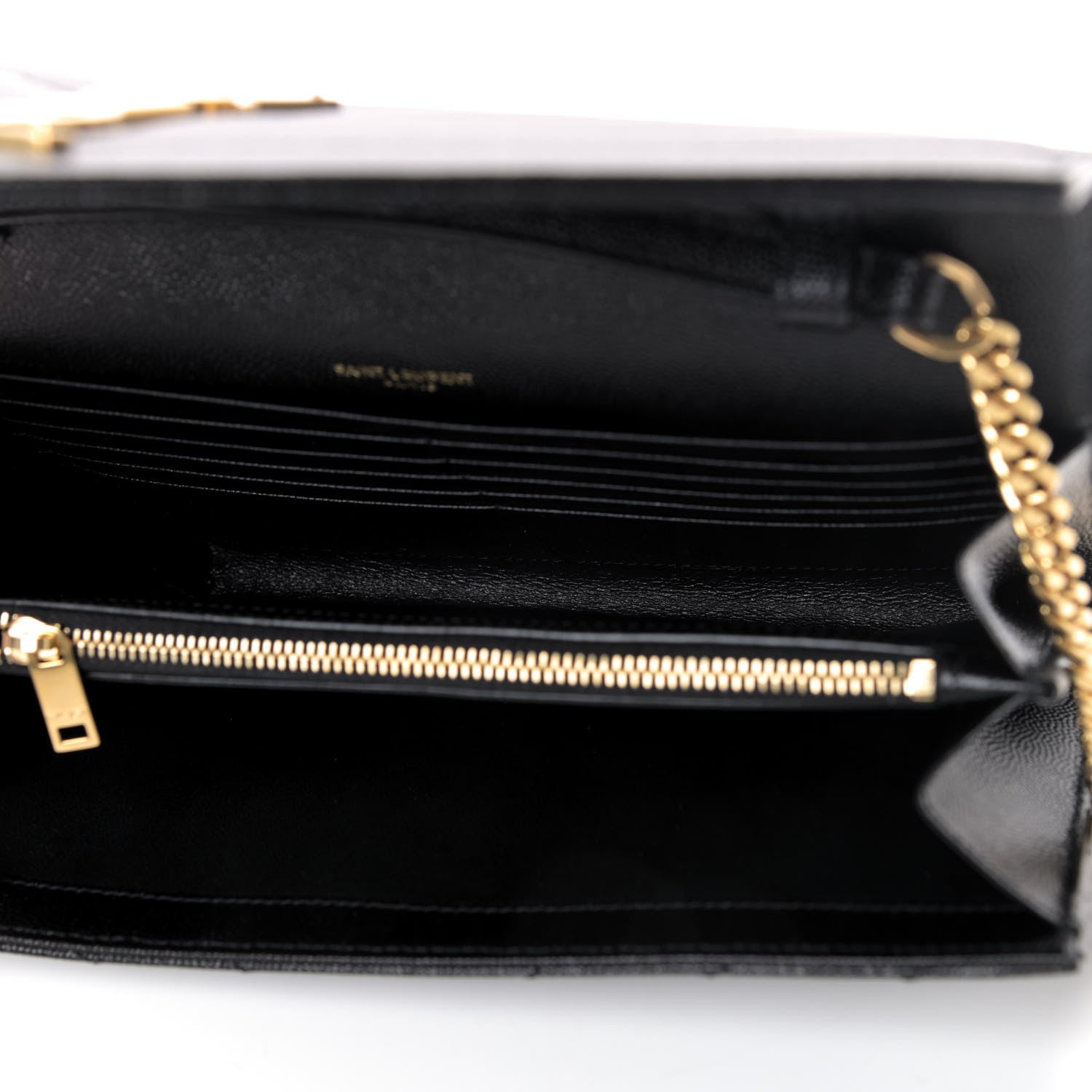 Saint Laurent Grain De Poudre Matelasse Chevron Monogram Chain Wallet Black 4 of 4