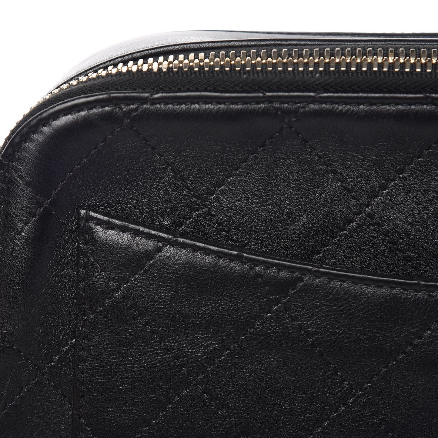 Calfskin Grosgrain Stitched Button Up Camera Case Black