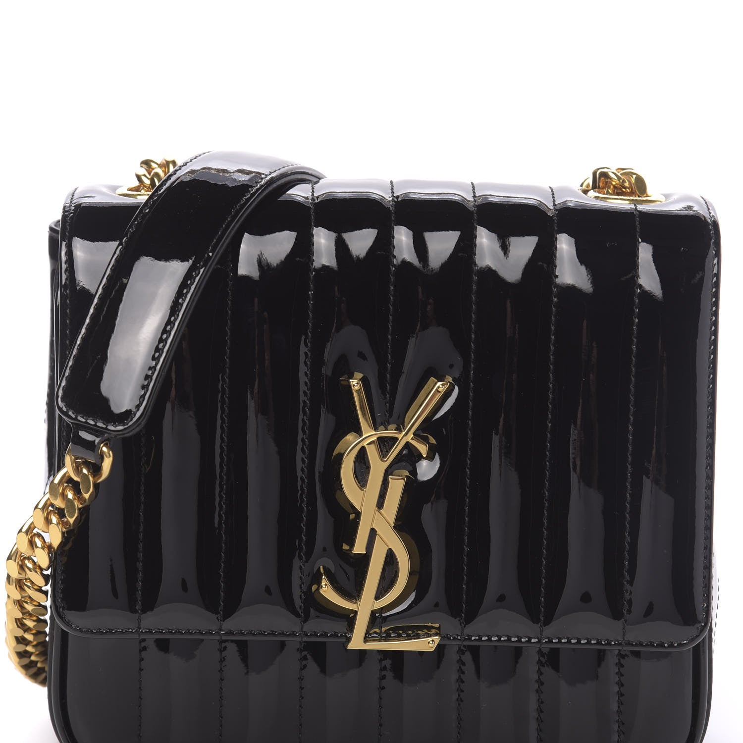 Saint Laurent Patent Calfskin Matelasse Monogram Medium Vicky Chain Bag Black 10 of 10