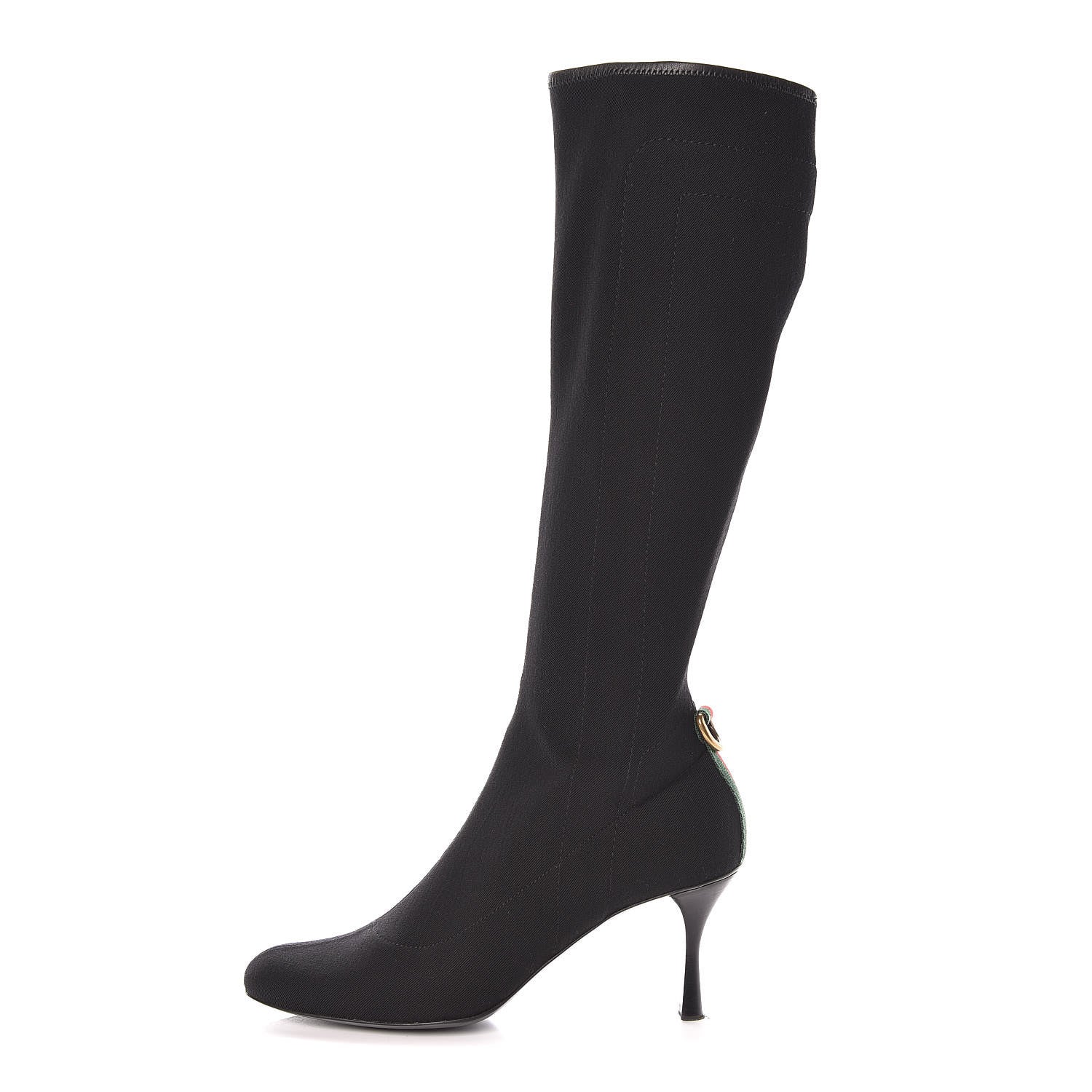 Gucci Canvas Web D Ring Knee High Boots 39.5 Black 1 of 13
