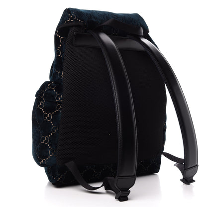 Gucci Velvet GG Monogram Web Medium Double Buckle Backpack Blue Beige Black 2 of 9