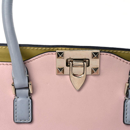 Valentino Garavani Vitello Watercolor Rockstud Double Handle Tote Rose Green Yellow Sky 20 of 21