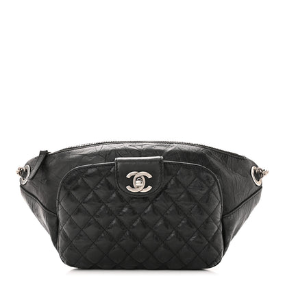 Chanel Crumpled Calfskin Quilted Casual Rock Waist Bag Fanny Pack Black 1 of 11
