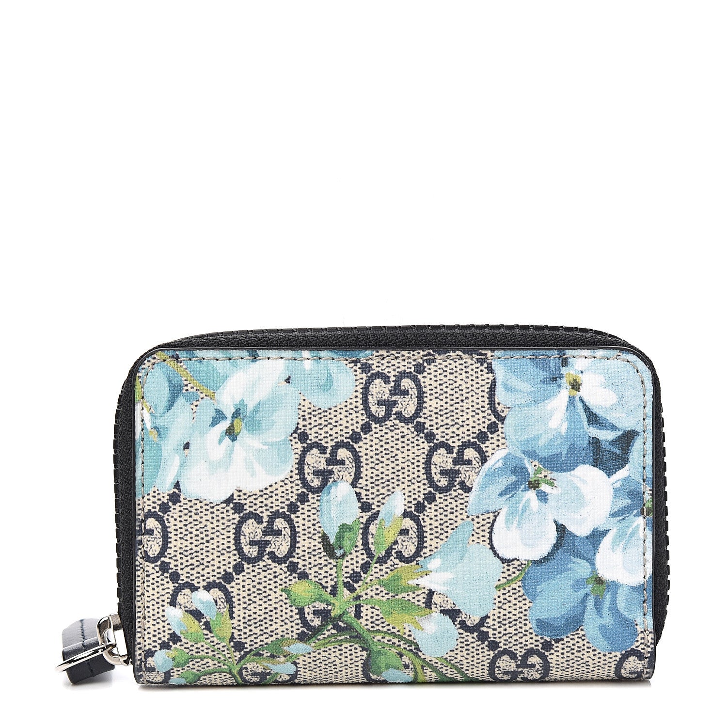 Gucci GG Supreme Monogram Blooms Zip Around Card Case Wallet Beige Blue Navy 1 of 6