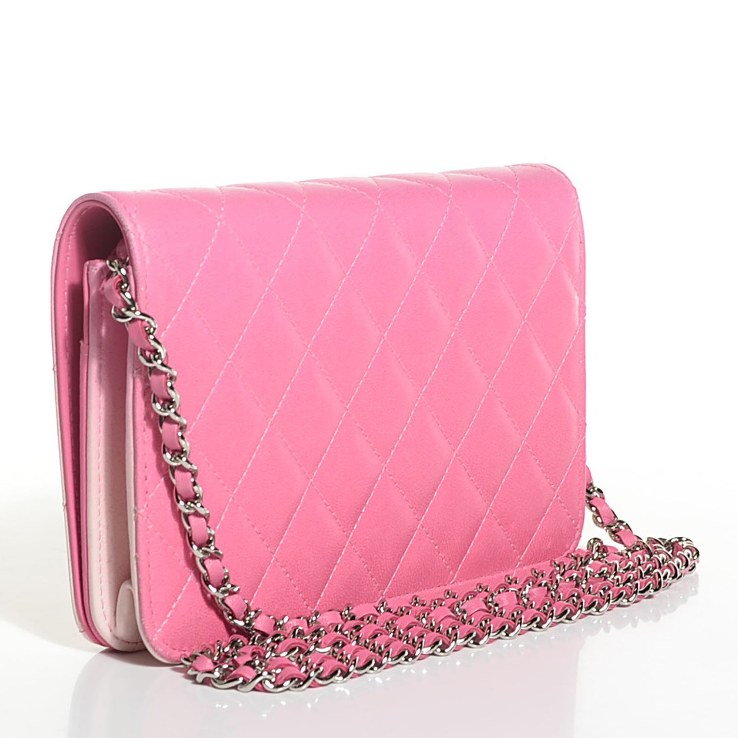 Faded Lambskin Quilted Zephyr Wallet on Chain WOC Dark Pink