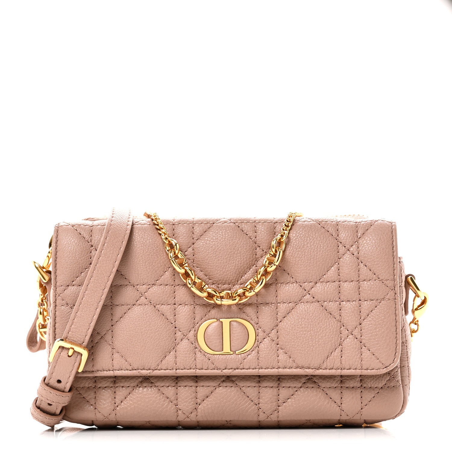 Christian Dior Supple Calfskin Cannage Caro Pouch with Chain Rose Des Vents 1 of 9