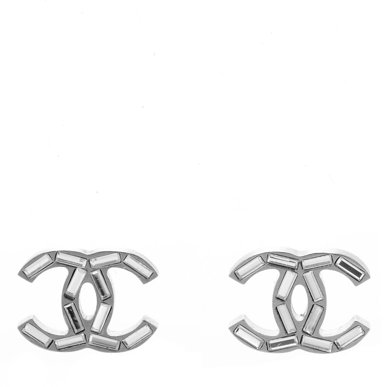 Chanel Baguette Crystal CC Earrings Silver 1 of 4