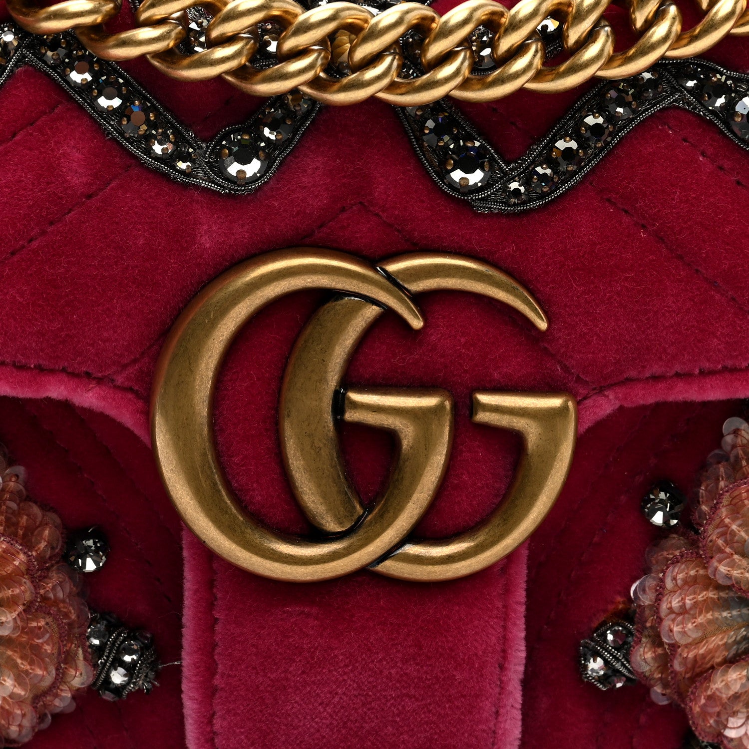 Gucci Velvet Matelasse Embroidered Mini GG Marmont Shoulder Bag Light Raspberry Rose 8 of 10