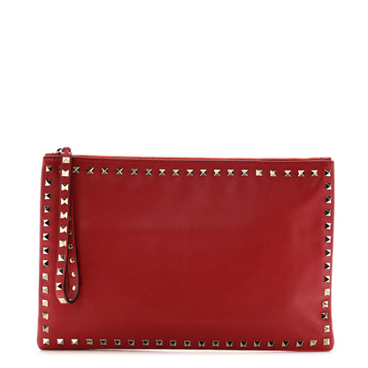 Valentino Garavani Vitello Large Rockstud Zip Wristlet Pouch Rosso Valentino 1 of 10