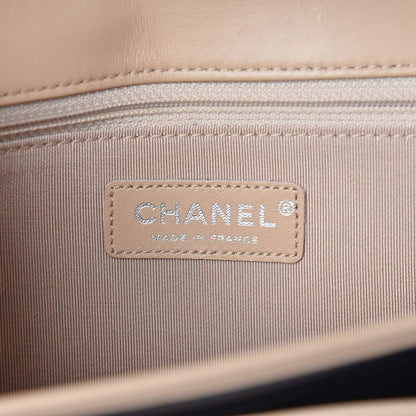 Chanel Patent Lambskin Medium Chocolate Bar Flap Navy Beige 9 of 15