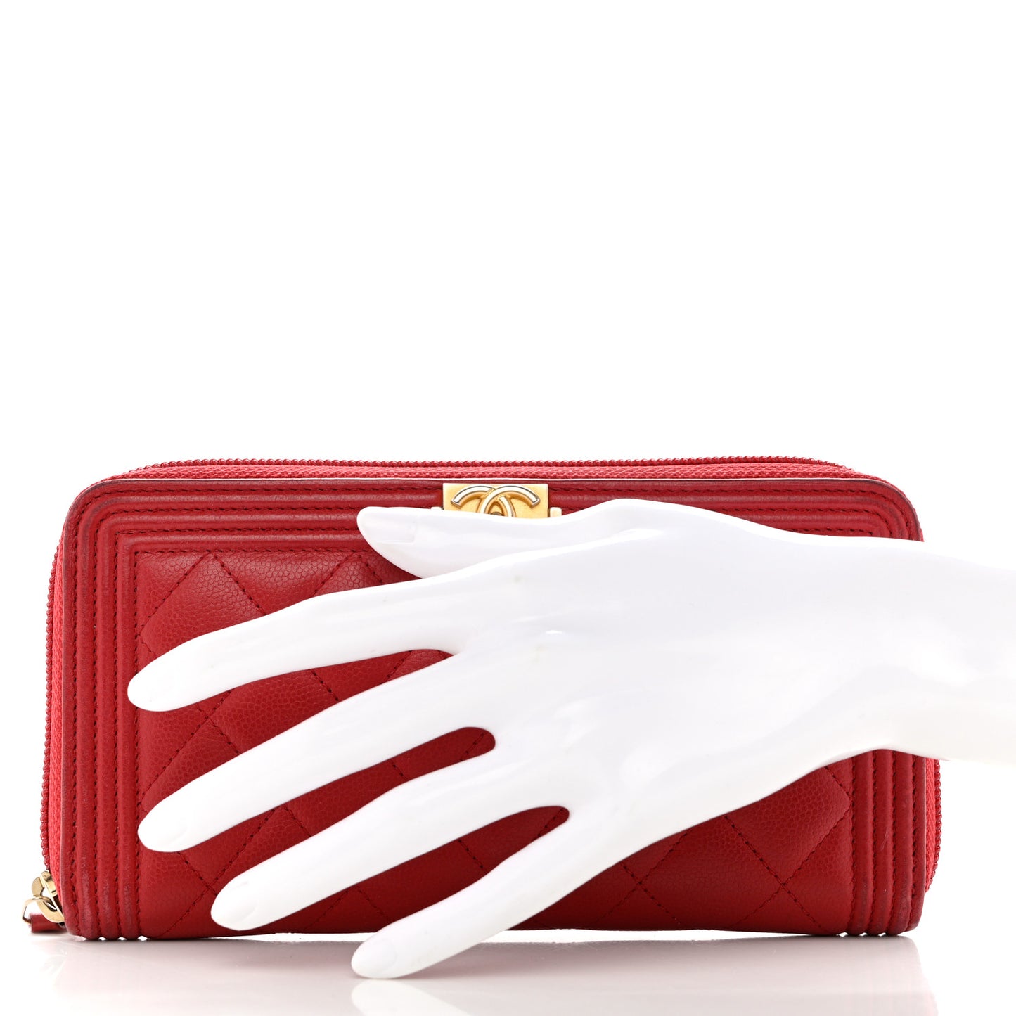 Caviar Quilted Large Boy Zip Around Wallet Red