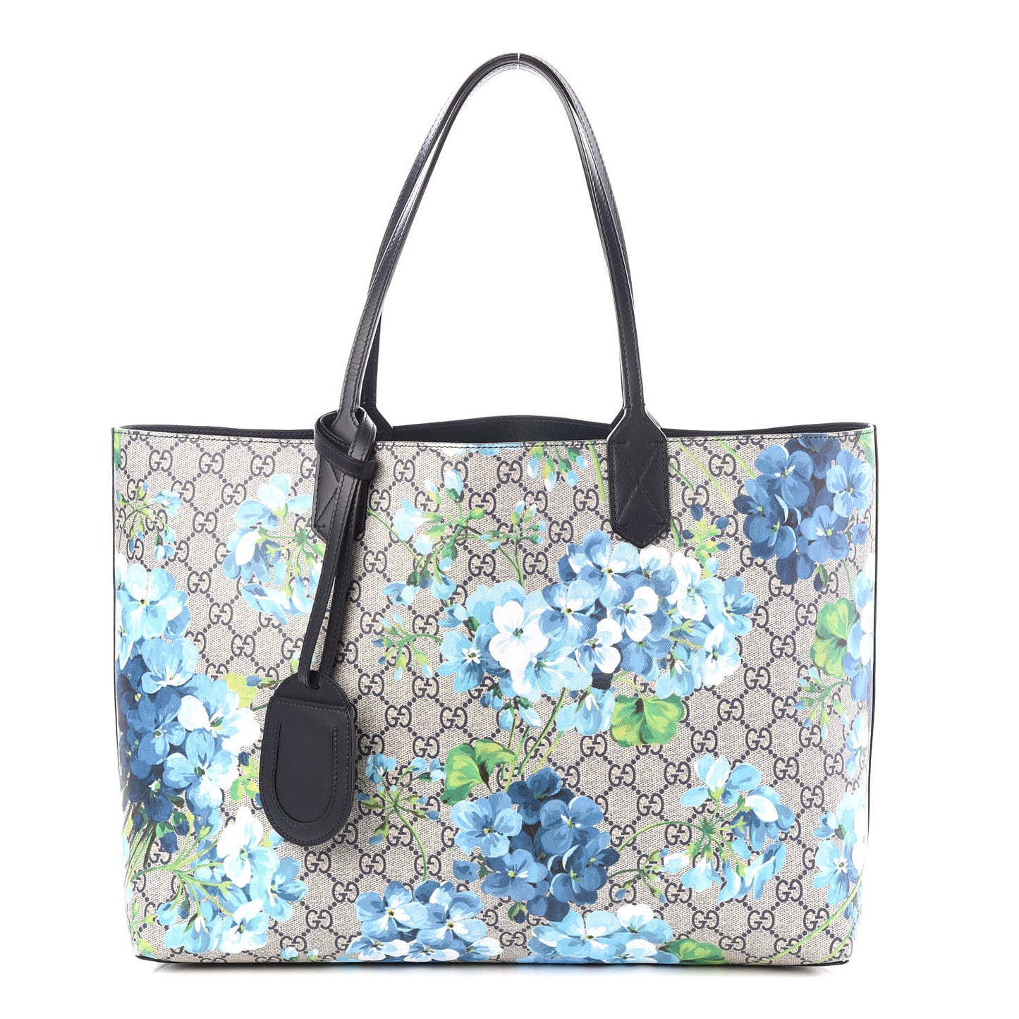 GG Supreme Monogram Blooms Medium Reversible Tote Beige Blue Navy