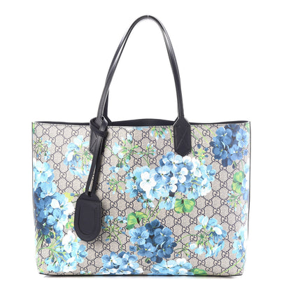 Gucci GG Supreme Monogram Blooms Medium Reversible Tote Beige Blue Navy 1 of 10