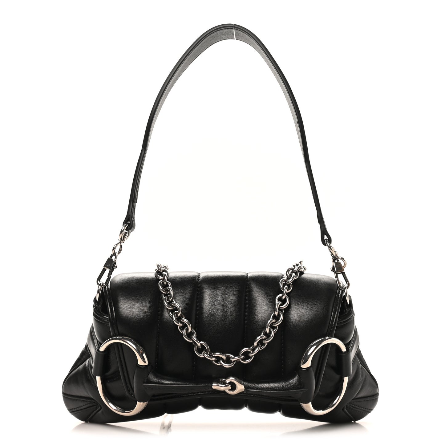 Nappa Vertical Matelasse Small Maxi Horsebit Chain Shoulder Bag Black