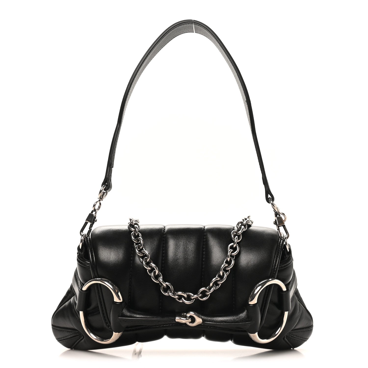 Gucci Nappa Vertical Matelasse Small Maxi Horsebit Chain Shoulder Bag Black 1 of 9