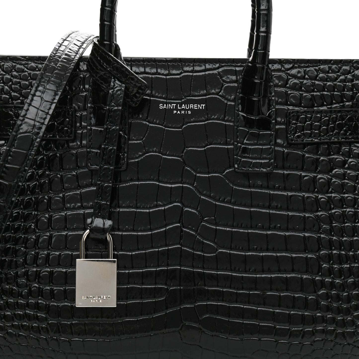 Calfskin Crocodile Embossed Nano Sac De Jour Black