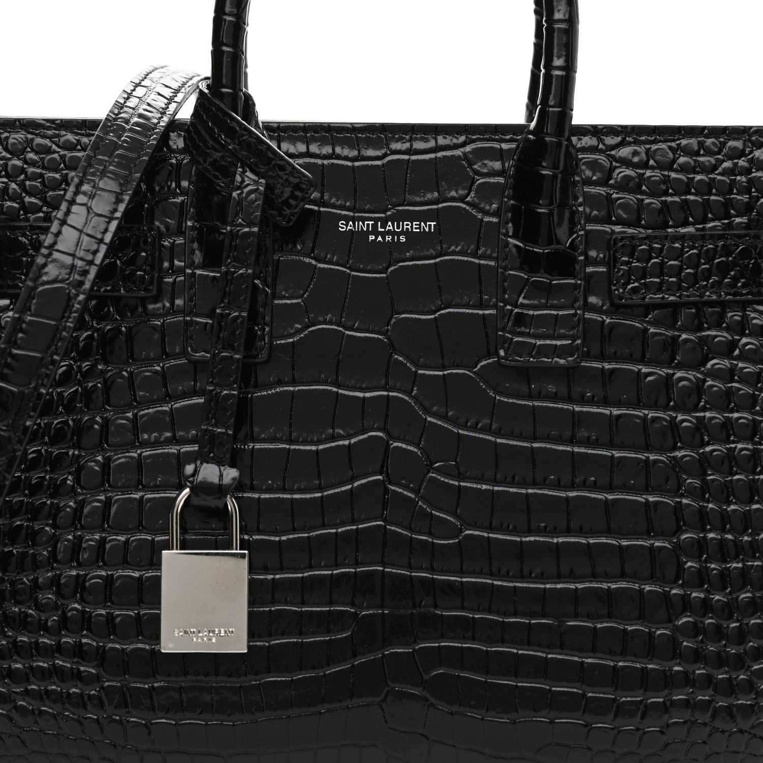 Saint Laurent Calfskin Crocodile Embossed Nano Sac De Jour Black 7 of 11