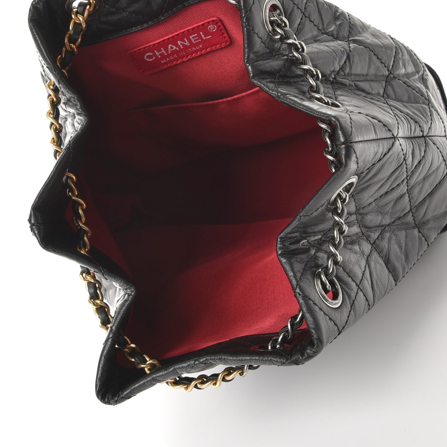 Aged Calfskin Quilted Gabrielle Backpack Black