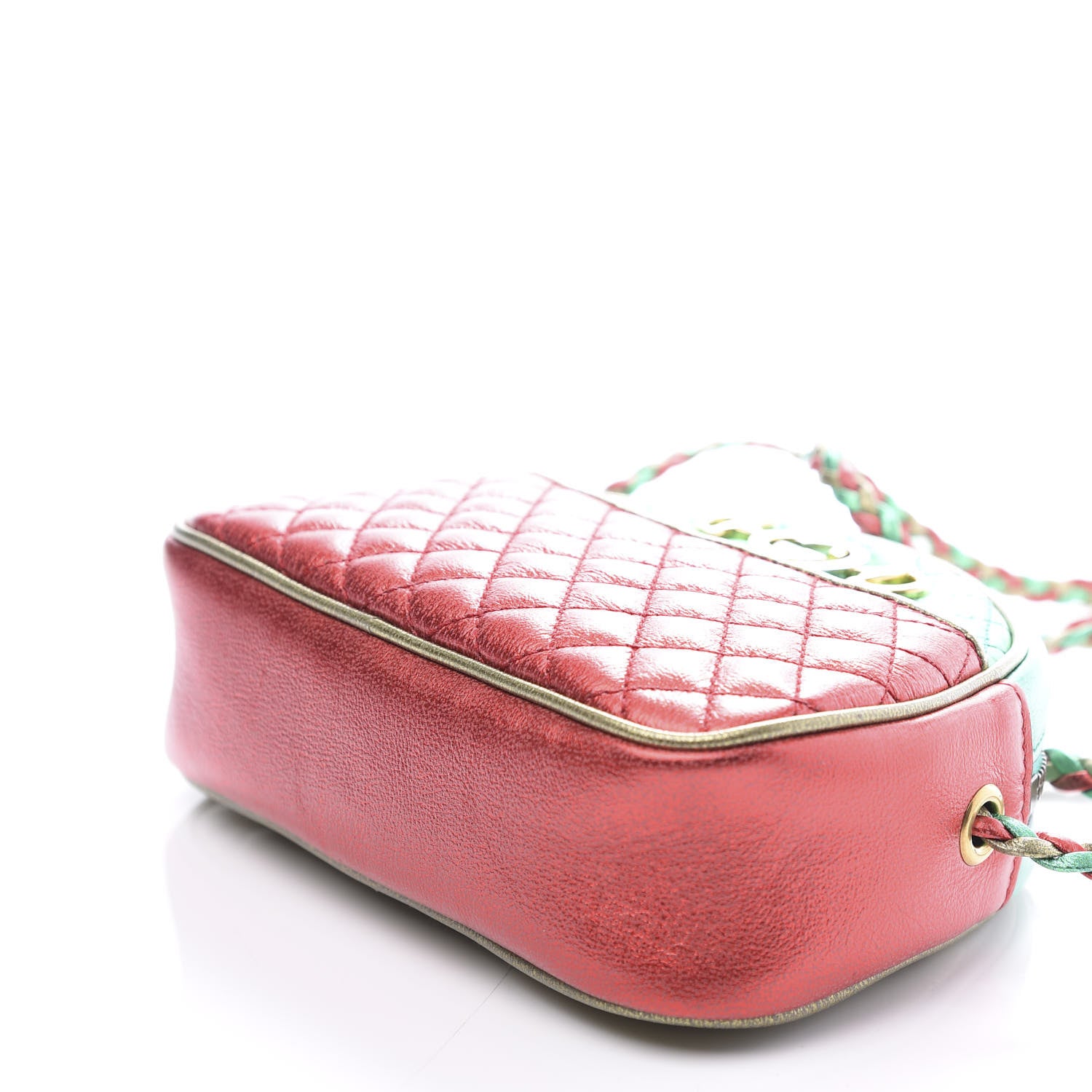 Gucci Laminated Nappa Trapuntata Mini Zumi Dome Shoulder Bag Rosso Jasmine Green Rame 8 of 9