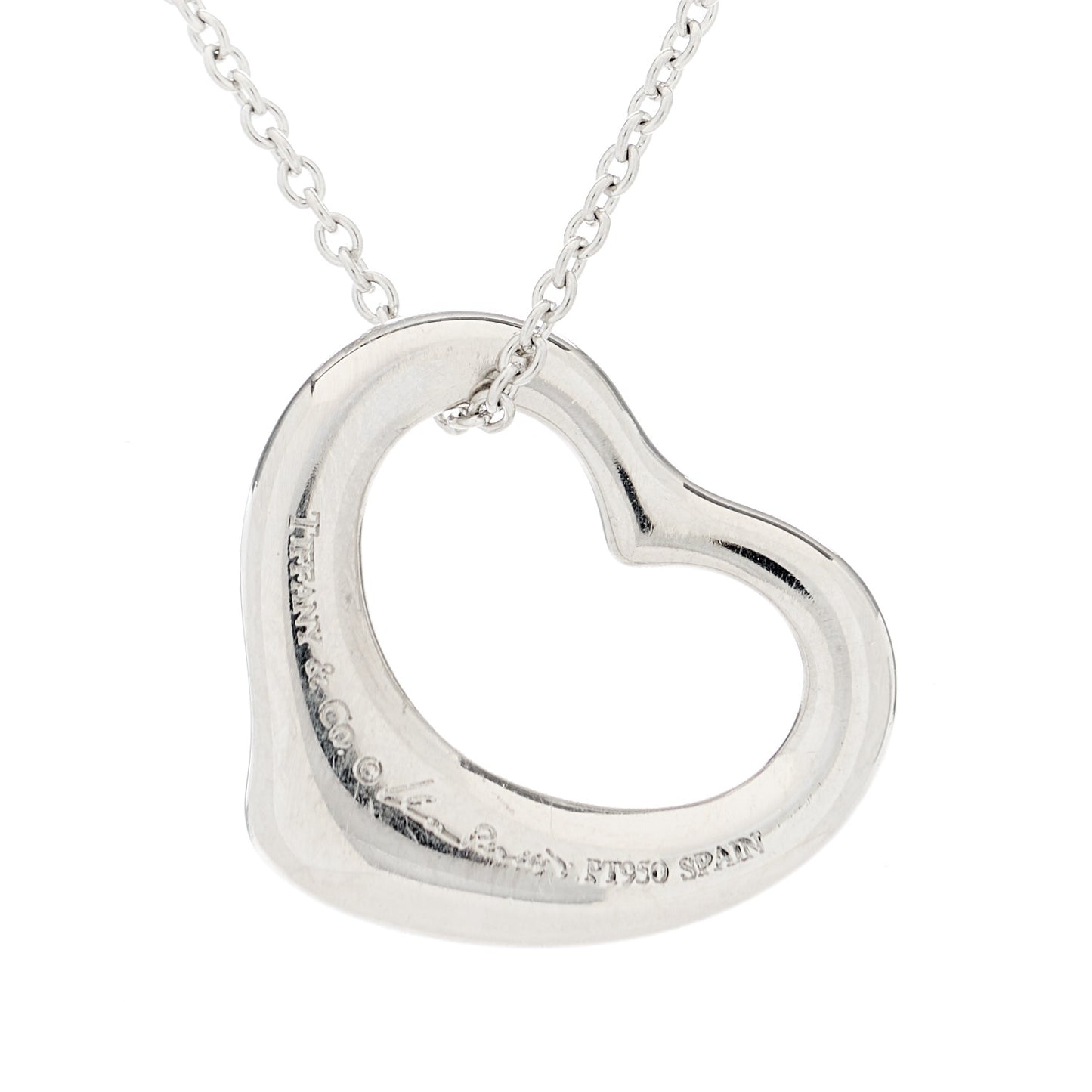 Platinum Diamond 16mm Elsa Peretti Open Heart Pendant Necklace
