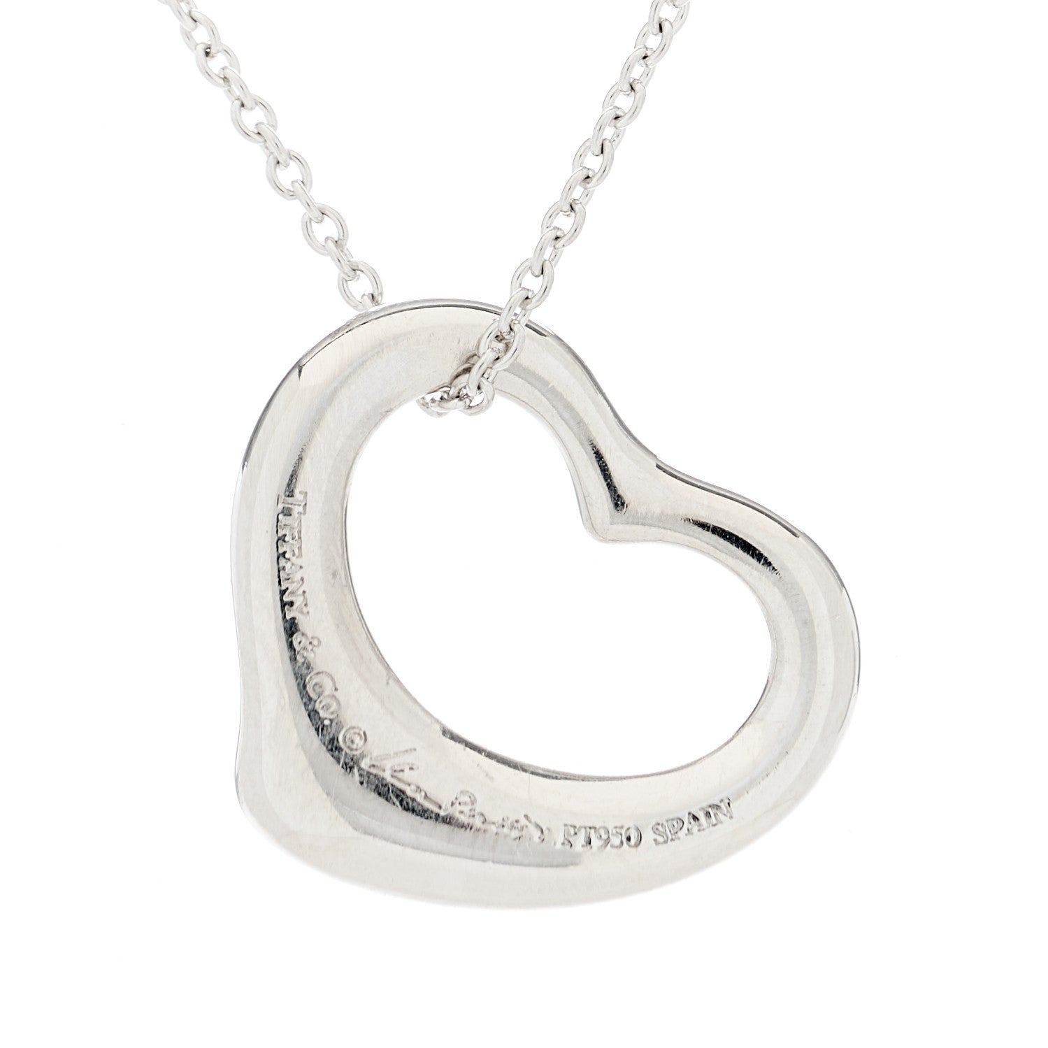 Tiffany Platinum Diamond 16mm Elsa Peretti Open Heart Pendant Necklace 5 of 6