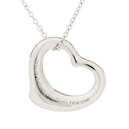 Tiffany Platinum Diamond 16mm Elsa Peretti Open Heart Pendant Necklace 5 of 6