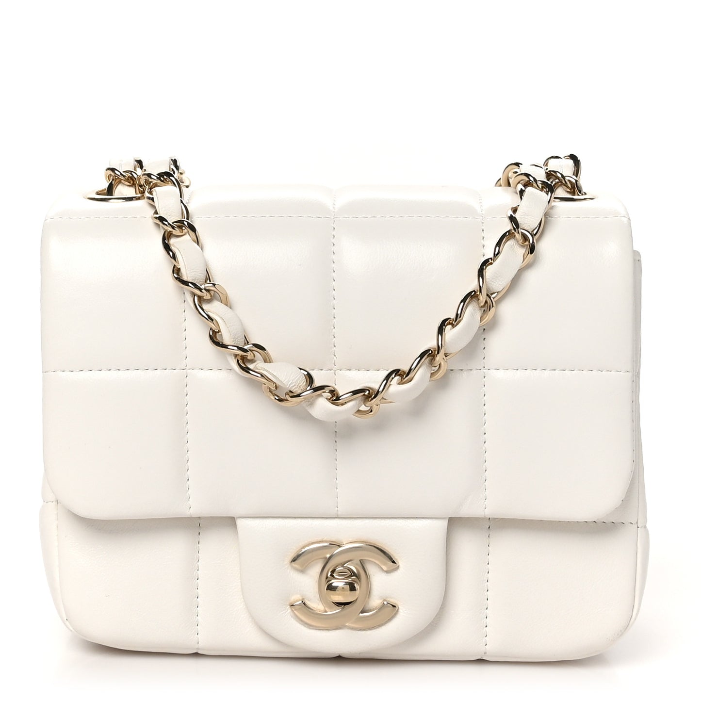 Lambskin Resin Crystal Square Quilted Monacoco Mini Square Flap White