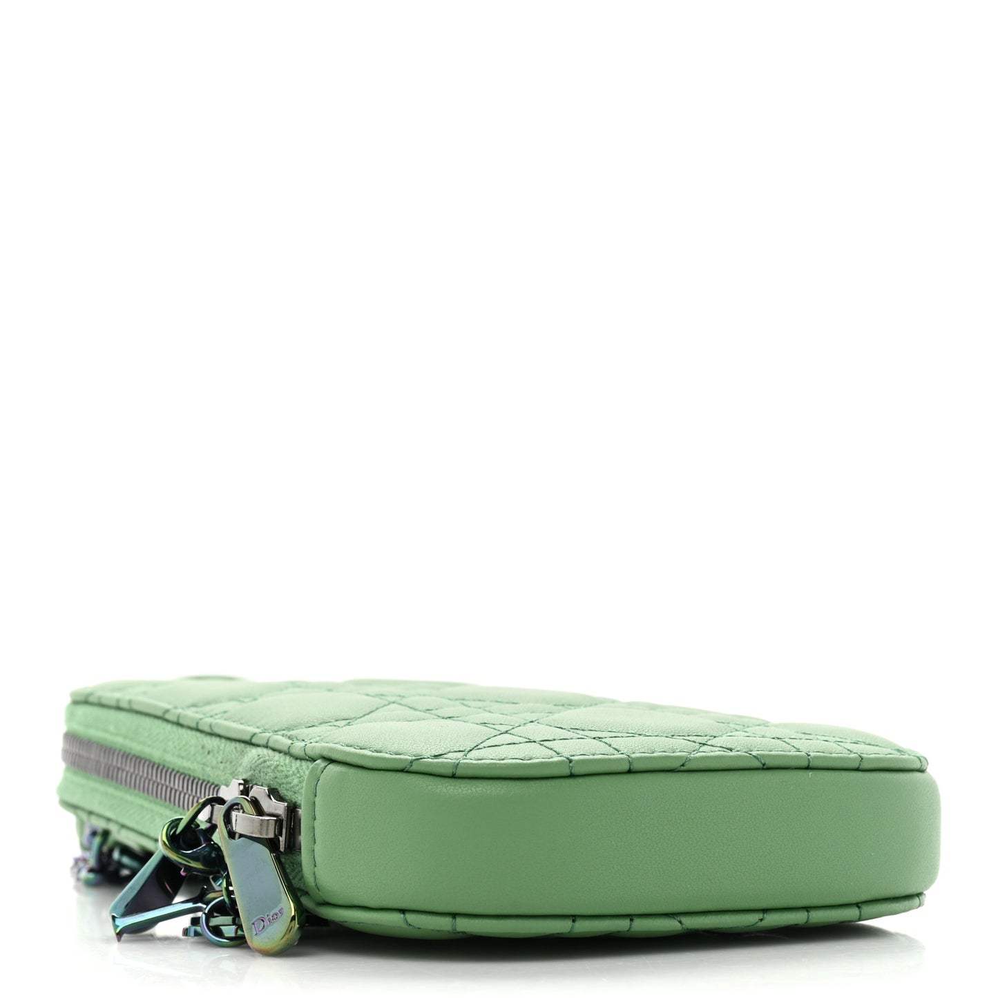 Lambskin Cannage Lady Dior Phone Holder Green