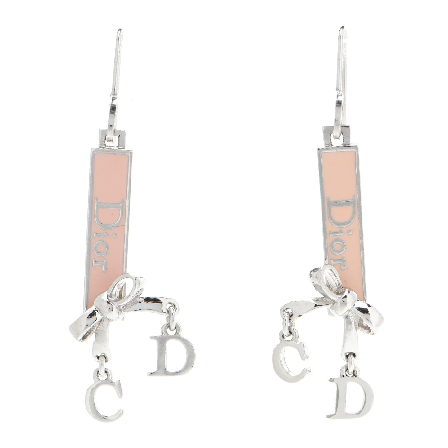 Enamel Bow Earrings Pink Silver