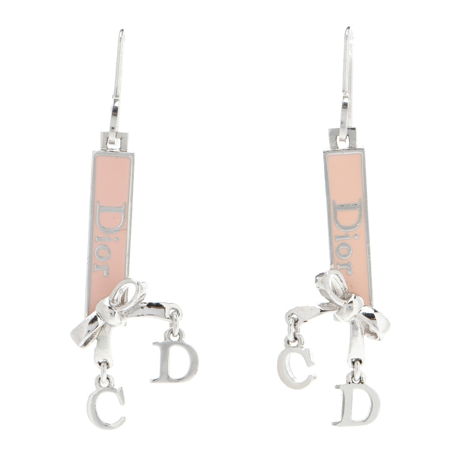 Christian Dior Enamel Bow Earrings Pink Silver 1 of 4