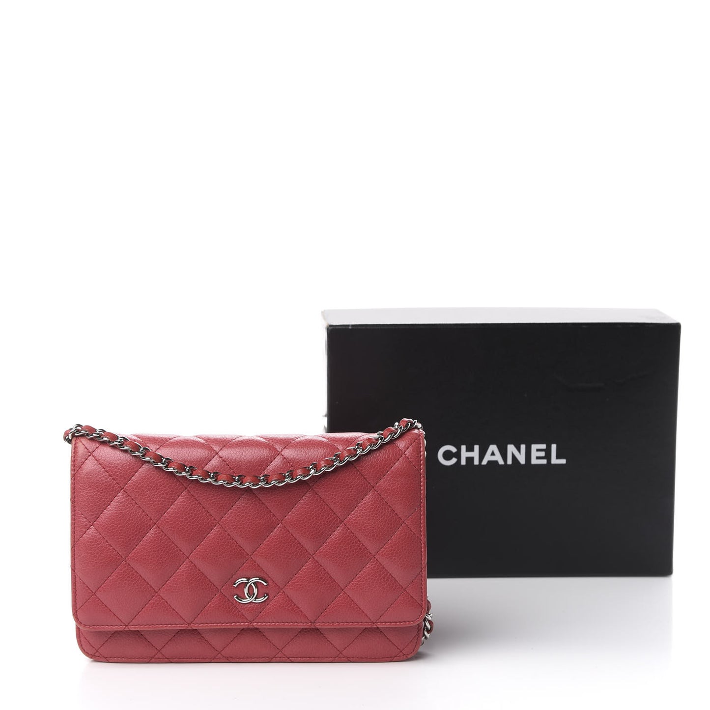 Caviar Quilted Wallet on Chain WOC Red