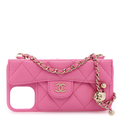 Chanel Lambskin Quilted iPhone XII Case With Chain Pink 1 of 6