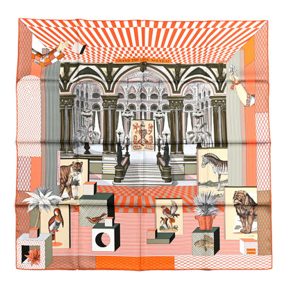 Hermes Silk Grand Theatre Nouveau Scarf 90 Orange Kaki White 1 of 6
