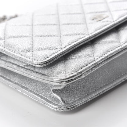 Chanel Metallic Lambskin Quilted Wallet On Chain WOC Silver 6 of 12