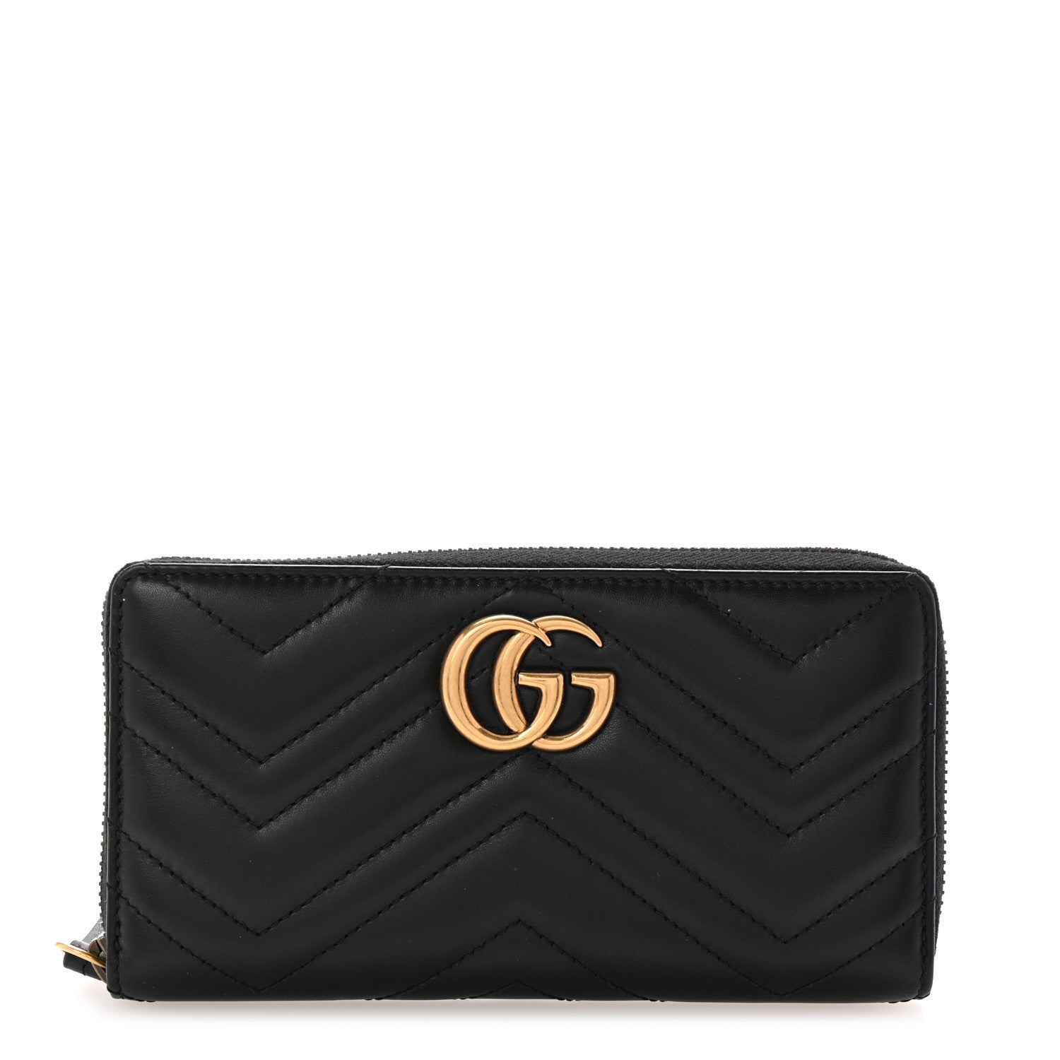 Gucci Calfskin Matelasse GG Marmont Zip Around Wallet Black 1 of 7
