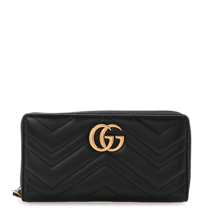 Gucci Calfskin Matelasse GG Marmont Zip Around Wallet Black 1 of 7