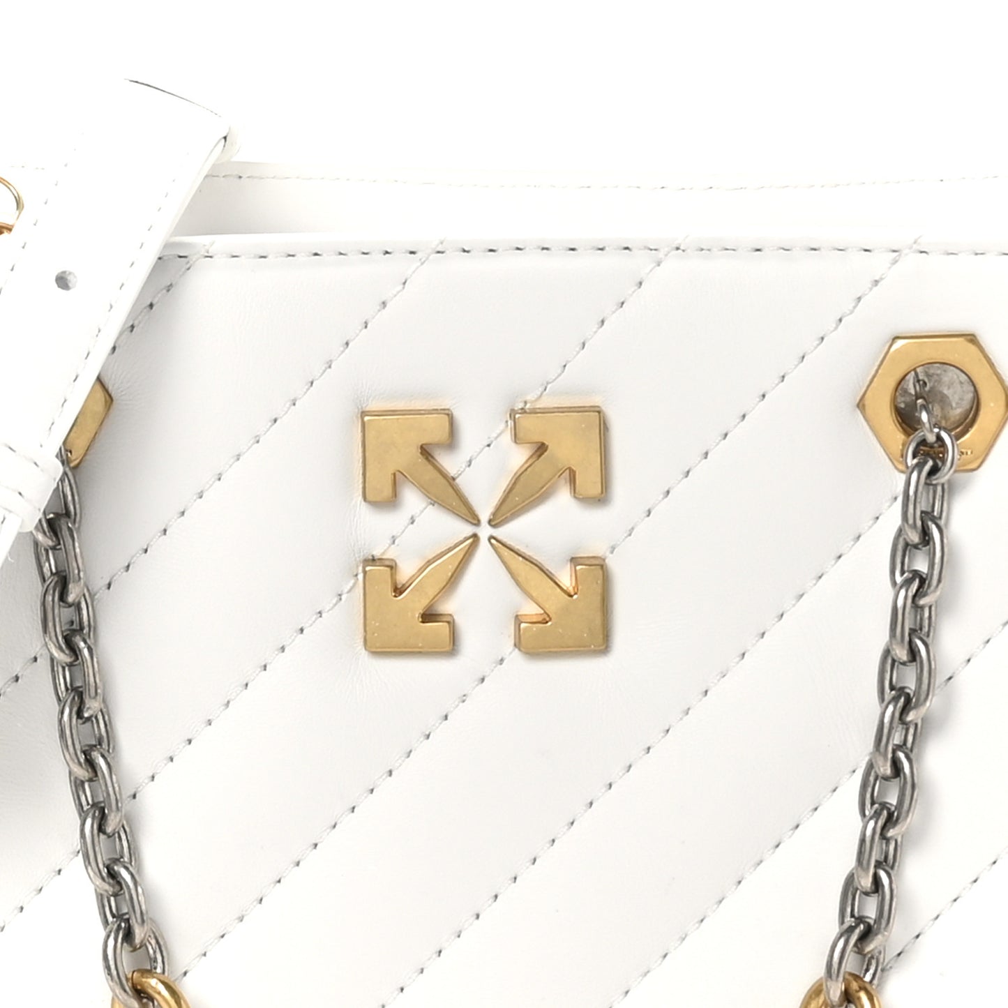 Calfskin Diagonal Quilted Jackhammer 25 Tote White