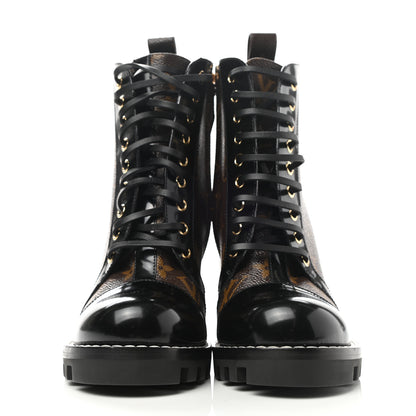 Louis Vuitton Patent Calfskin Monogram Star Trail Ankle Boots 38 Black 2 of 8