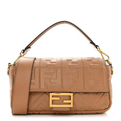 Fendi Nappa FF 1974 Embossed Baguette Miele Scuro 1 of 21