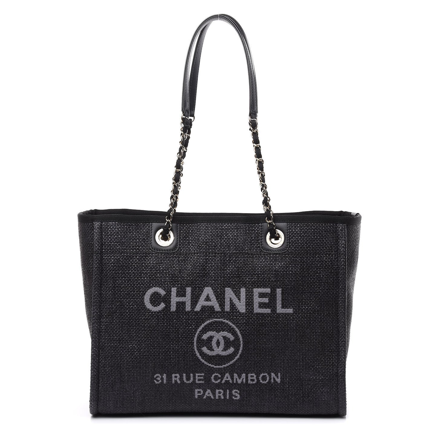 Woven Straw Raffia Small Deauville Tote Black