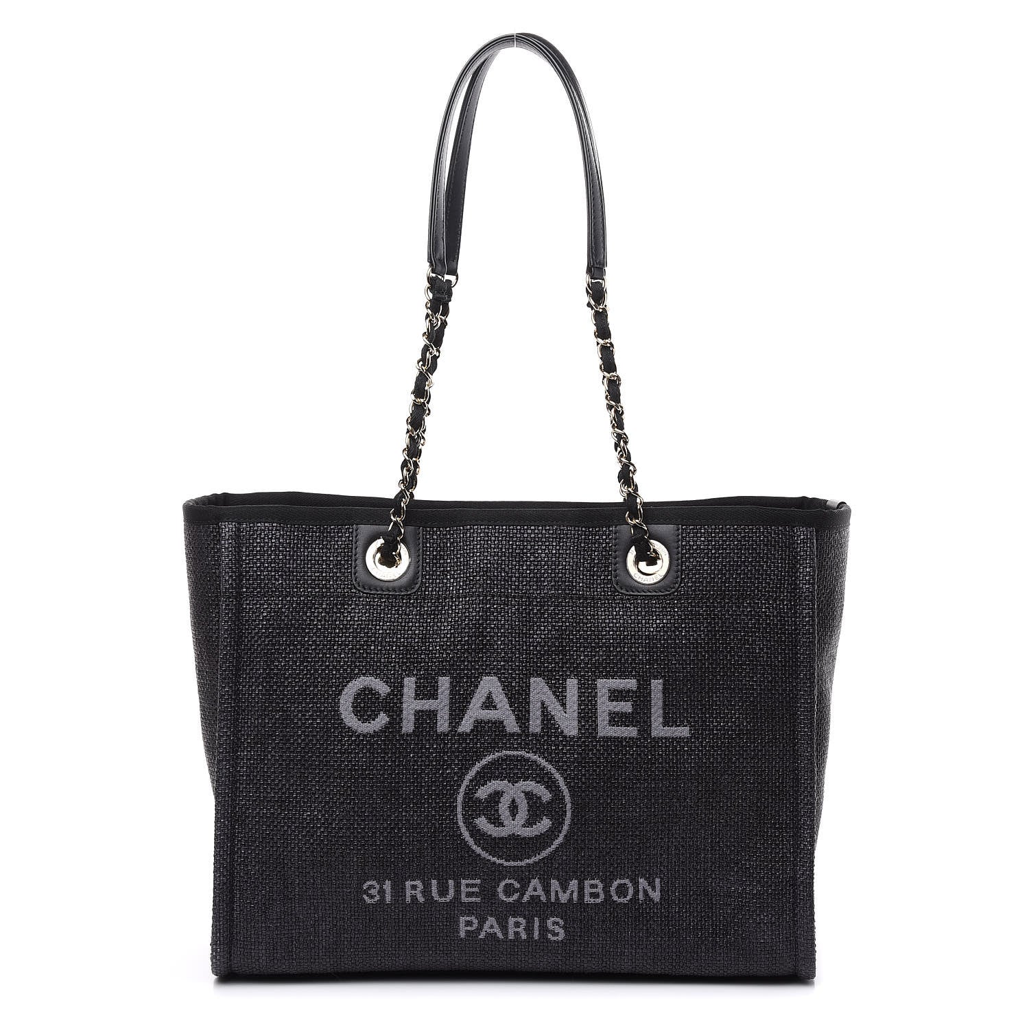 Chanel Woven Straw Raffia Small Deauville Tote Black 1 of 11