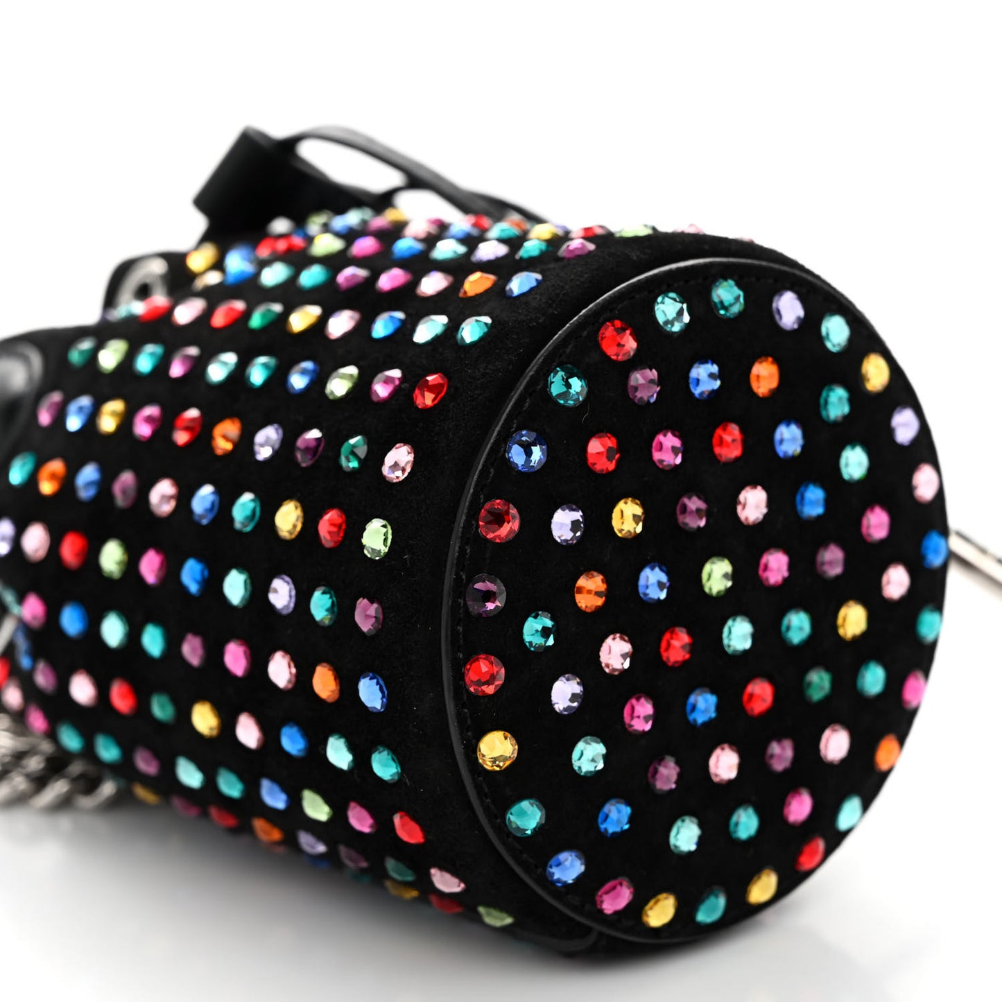 Calfskin Suede Strass Mini Marie Jane Bucket Black Multicolor